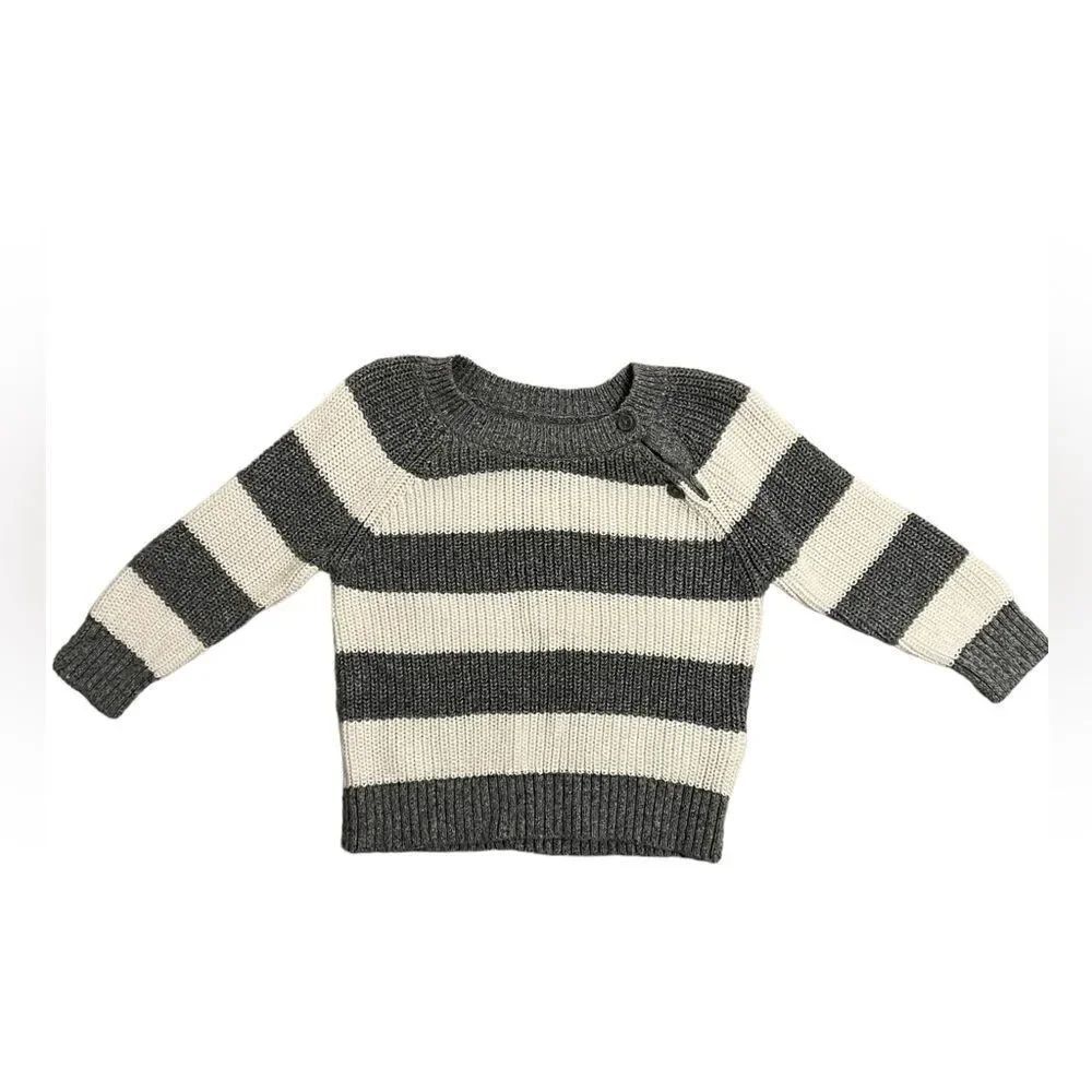 Baby Gap striped knit sweater, gray white, 12-18mo